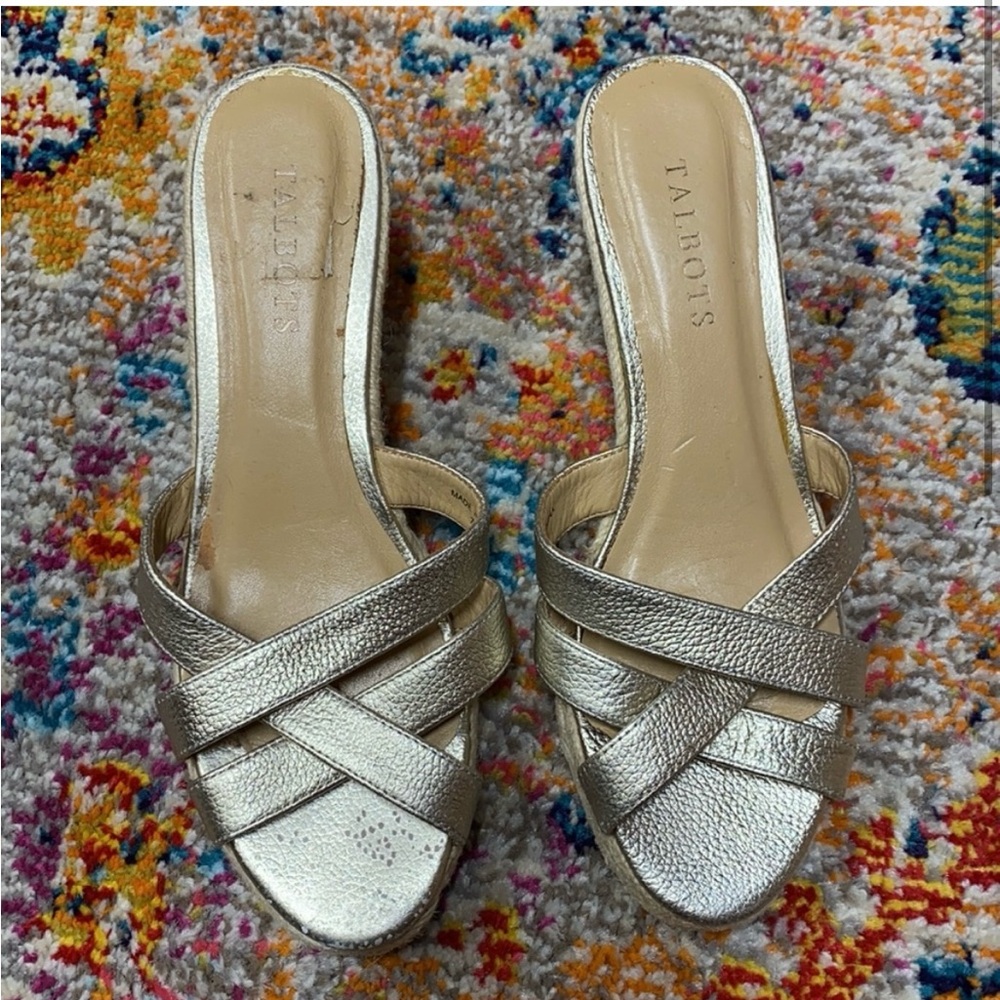 Talbots Gold Metallic Leather Espadrille Wedges